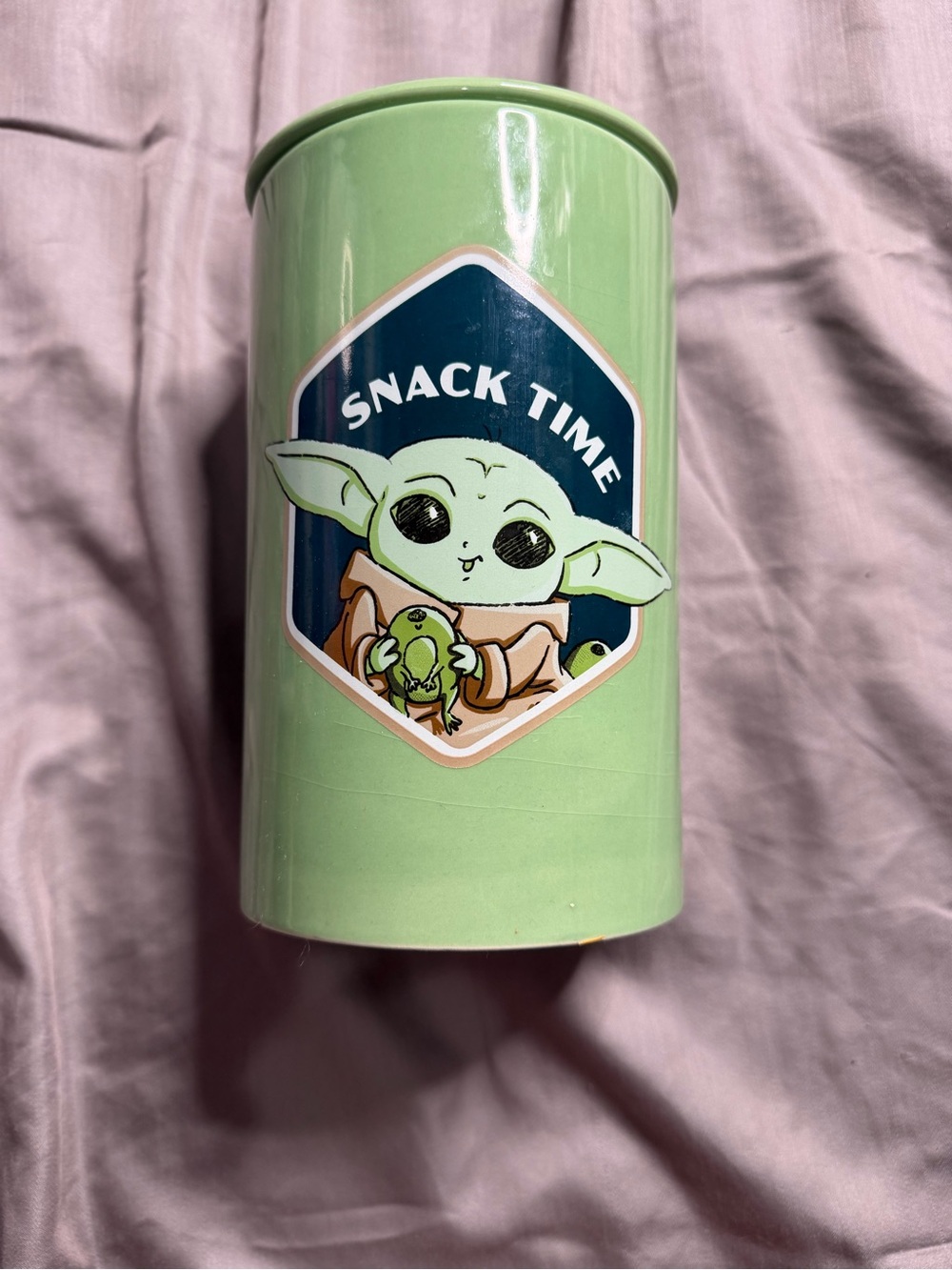 Star Wars Baby Yoda Green Ceramic Snack Tin with Navy Sticker